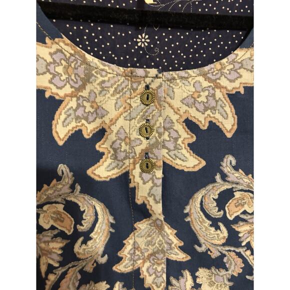 Free People Dress Large Aline Denim Embroidered Foral Short Sleeve Mini Boho - Picture 3 of 12